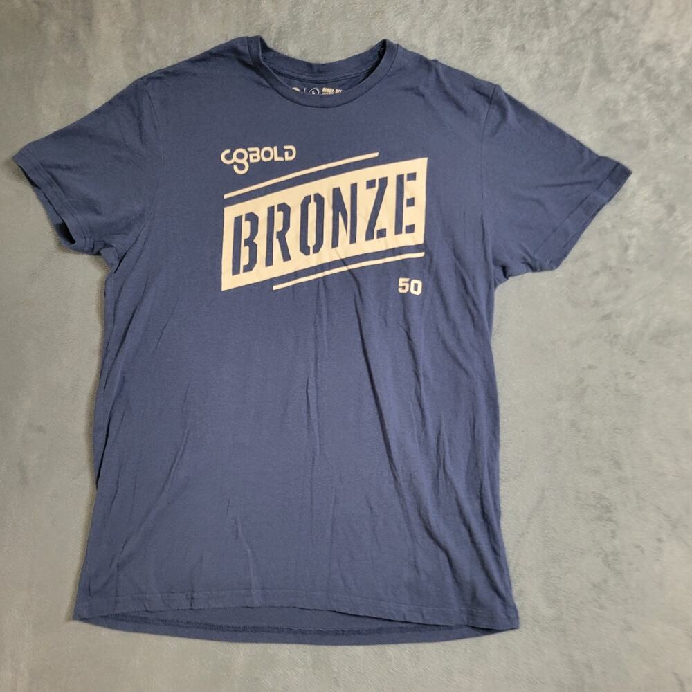 Camp Gladiator Shirt Womens Size‎ Large Blue Comfort Stretch Bronze Level Cotton